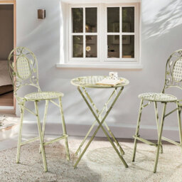 Wyld And Coco Provencal Garden Foldable Distressed Iron Bar Table For 2, Light Green French Retro Style - thumbnail 2