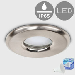 Valuelights Bathroom/shower/soffit Ip65 Rated Brushed Chrome Recessed Ceiling Downlight - Includes 5W Led Bulb 3000K Warm White - thumbnail 1