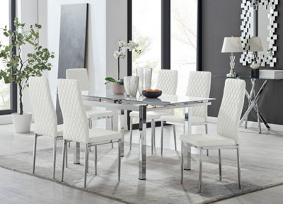 Furniturebox Enna White Glass Extending Dining Table And 6 White Milan Chairs - image 1