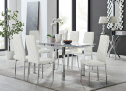 Furniturebox Enna White Glass Extending Dining Table And 6 White Milan Chairs - thumbnail 1