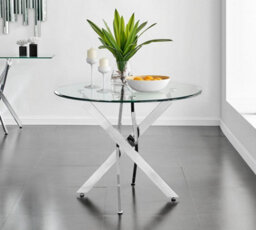 Furniturebox Uk Novara 100Cm Round  Dining Table And 2 Navy Pesaro Silver Leg Chairs - thumbnail 2
