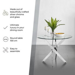 Furniturebox Uk Novara 100Cm Round  Dining Table And 2 Navy Pesaro Silver Leg Chairs - thumbnail 5