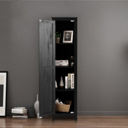 Costway Wood Tall Storage Cabinet 4 Tires Display Organizer Freestanding Pantry Cupboard Black - thumbnail 5