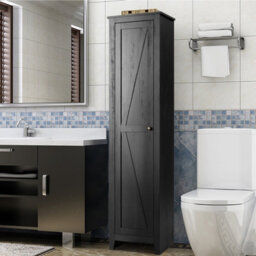 Costway Wood Tall Storage Cabinet 4 Tires Display Organizer Freestanding Pantry Cupboard Black - thumbnail 6