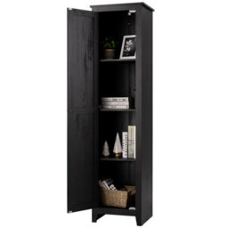 Costway Wood Tall Storage Cabinet 4 Tires Display Organizer Freestanding Pantry Cupboard Black - thumbnail 1