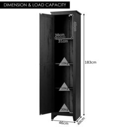 Costway Wood Tall Storage Cabinet 4 Tires Display Organizer Freestanding Pantry Cupboard Black - thumbnail 2