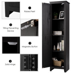 Costway Wood Tall Storage Cabinet 4 Tires Display Organizer Freestanding Pantry Cupboard Black - thumbnail 9