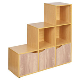Urbn-Living Urbnliving Height 90.5Cm 6 Cube Step Storage Beech Bookcase And Oak Doors For Home Office Organizer Display Shelf Unit - thumbnail 1