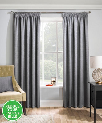 Enhanced Living Matrix Grey Silver 90 X 108 Inch (229X274Cm) Tape Top Thermal Noise Reducing Dim Out Curtains (Pair) - image 1