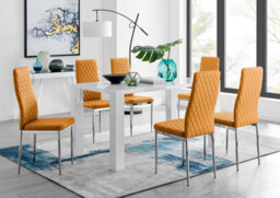 Furniturebox Uk Pivero White High Gloss Dining Table And 6 Mustard Milan Chairs Set - thumbnail 1