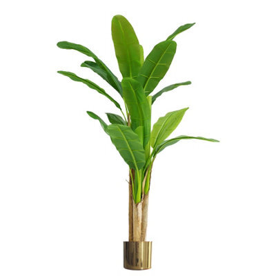 Leaf Artificial Banana Tree Tropical Plant Huge 6Ft Gold Metal Planter - image 1