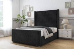 "Sloomy Devonshire Black Naples Bed Frame With Mattress With 50""  Upholstered Wingback Headboard 2'6 Small Single" - thumbnail 2