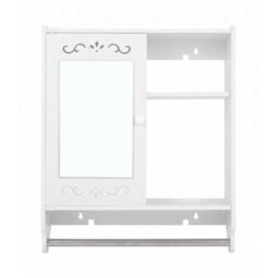 White Wall Mounted Bathroom Cabinet Mirror Cupboard W/ Towel Rail & Open Shelves - thumbnail 6
