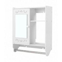 White Wall Mounted Bathroom Cabinet Mirror Cupboard W/ Towel Rail & Open Shelves - thumbnail 5