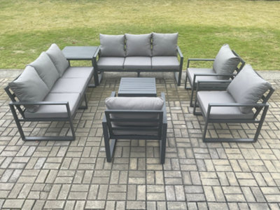 Fimous Aluminium Outdoor Garden Furniture Set Patio Lounge Sofa With Coffee Table 3 Armchairs Side Table Dark Grey - image 1