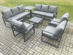 Fimous Aluminium Outdoor Garden Furniture Set Patio Lounge Sofa With Coffee Table 3 Armchairs Side Table Dark Grey - thumbnail 2