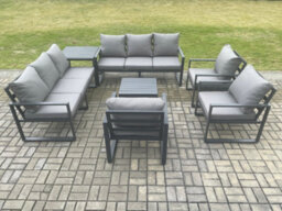Fimous Aluminium Outdoor Garden Furniture Set Patio Lounge Sofa With Coffee Table 3 Armchairs Side Table Dark Grey - thumbnail 1