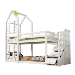 Btm 3Ft Kids Cabin Bunk Bed With Storage And Window, Solid Pine Wood, Twin Sleeper, White, 90X190Cm - thumbnail 9