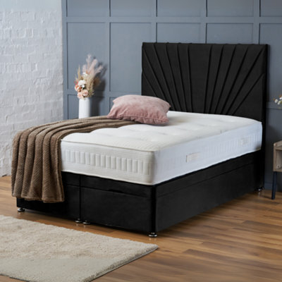 Bsspoke Black Plush Velvet Bed Ottoman Divan Lift Up Storage Bed 54Inch Headboard&10Inch Mattress Double 3Ft 4Ft 5Ft 6Ft - image 1