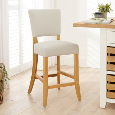 The Furniture Market Manor Oak Natural Linen Fabric Bar Stool Open Back Design Natural Oak Hardwood Frame Padded Seat Kitchen Counter Stool - image 1
