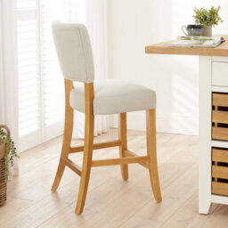 The Furniture Market Manor Oak Natural Linen Fabric Bar Stool Open Back Design Natural Oak Hardwood Frame Padded Seat Kitchen Counter Stool - thumbnail 2