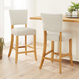 The Furniture Market Manor Oak Natural Linen Fabric Bar Stool Open Back Design Natural Oak Hardwood Frame Padded Seat Kitchen Counter Stool - thumbnail 3