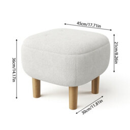 Living And Home Beige White Teddy Fleece Footstool With Rubberwood Legs & Felt Pads - thumbnail 5