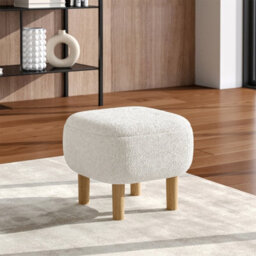 Living And Home Beige White Teddy Fleece Footstool With Rubberwood Legs & Felt Pads