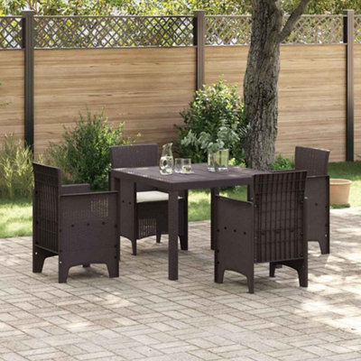 Berkfield Garden Dining Set 5 Pcs Brown Polt Rattan - image 1
