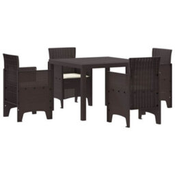 Berkfield Garden Dining Set 5 Pcs Brown Polt Rattan - thumbnail 2