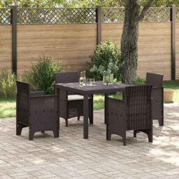Berkfield Garden Dining Set 5 Pcs Brown Polt Rattan - thumbnail 1