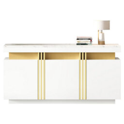"Btm Modern White And Gold Buffet Cabinet, 55"" Sideboard With Faux Marble Top, 3 Doors And Adjustable Shelves, Luxury Storage" - thumbnail 6