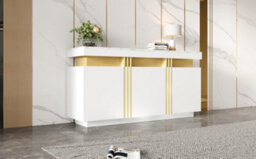 "Btm Modern White And Gold Buffet Cabinet, 55"" Sideboard With Faux Marble Top, 3 Doors And Adjustable Shelves, Luxury Storage" - thumbnail 2