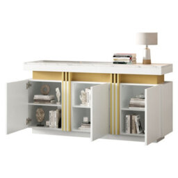 "Btm Modern White And Gold Buffet Cabinet, 55"" Sideboard With Faux Marble Top, 3 Doors And Adjustable Shelves, Luxury Storage" - thumbnail 3