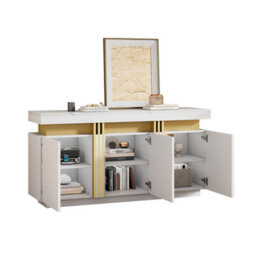 "Btm Modern White And Gold Buffet Cabinet, 55"" Sideboard With Faux Marble Top, 3 Doors And Adjustable Shelves, Luxury Storage" - thumbnail 8