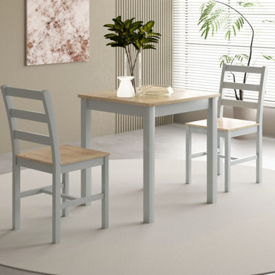 Comfy Living 3 Piece Wooden Dining Set In Grey With Natural Table Top - image 1