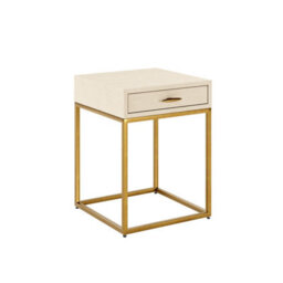 Wyld Haus Belluno Ivory Shagreen And Antique Brass Bedside Table With Drawer - thumbnail 4
