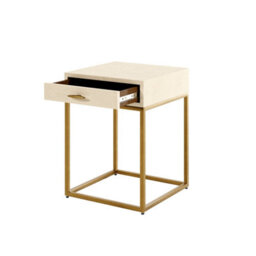 Wyld Haus Belluno Ivory Shagreen And Antique Brass Bedside Table With Drawer - thumbnail 3