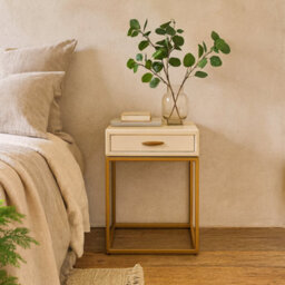 Wyld Haus Belluno Ivory Shagreen And Antique Brass Bedside Table With Drawer - thumbnail 1