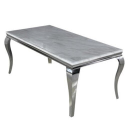 Stratus Interiors Louis Marble Top Dining Table With Long Metal Legs - 1.3 Mt Round - Grey Glass