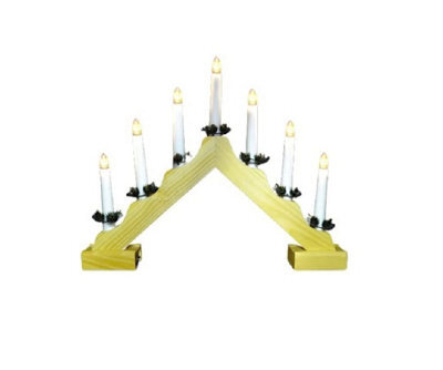 7 Led Wooden Christmas Candle Bridge Battery Operated Indoor Xmas Festive Pre-Lit Warm White Light Window Decoration Arch Natural