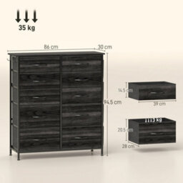 Homcom Fabric Chest Of Drawers, 10 Drawer Dresser For Bedroom, Black - thumbnail 3