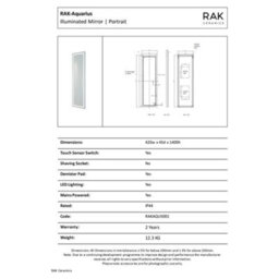 RAK Ceramics Rak Aquarius 420X1400mm Rectangular Silvery White Led Illuminated Bathroom Mirror With Touch Sensor & Demister Pad, Ip44 Rated - thumbnail 2