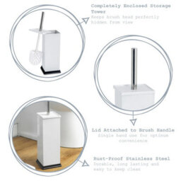 Harbour Housewares Chrome Toilet Brush And Holder - Square Brush With Non Slip Base Rust Resistant Toilet Cleaning Brush Set - thumbnail 2