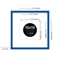 "16X16"" Blue Picture Frame - 16X16"" Square Frame With 13X13"" Mount For 16X16""/13X13"" Pictures Art Deco Style Room Decor, 1 Pack" - thumbnail 2