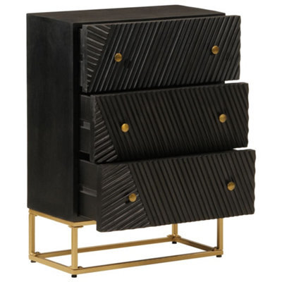 Berkfield Durable Chest Of Drawers Black 55X30X76 Cm Solid Wood Mango And Iron