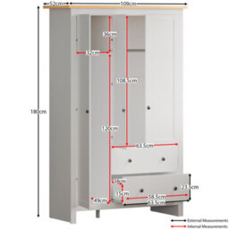 Lassic Vida Designs Arlington White 3 Door 2 Drawer Wardrobe (H)1800mm (W)1090mm (D)520mm - thumbnail 2