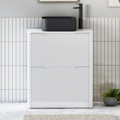 Royal Bathrooms Avenza 800mm Matt White Floor Standing Countertop Bathroom Vanity Unit 2 Drawer With Art Square Basin - image 1