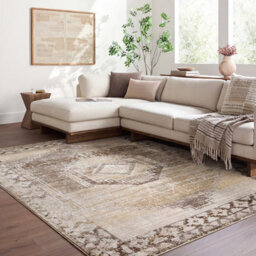 Livabliss Fifth Avenue-Vintage Brown Grey Off-White Traditional Boho Fringe Living Dining Bedroom Rug 152 X 225 Cm Easy Care, Non Shedding
