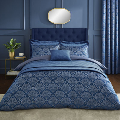 Catherine Lansfield Bedding Art Deco Pearl Embellished Duvet Cover Set With Pillowcases Navy Blue - image 1